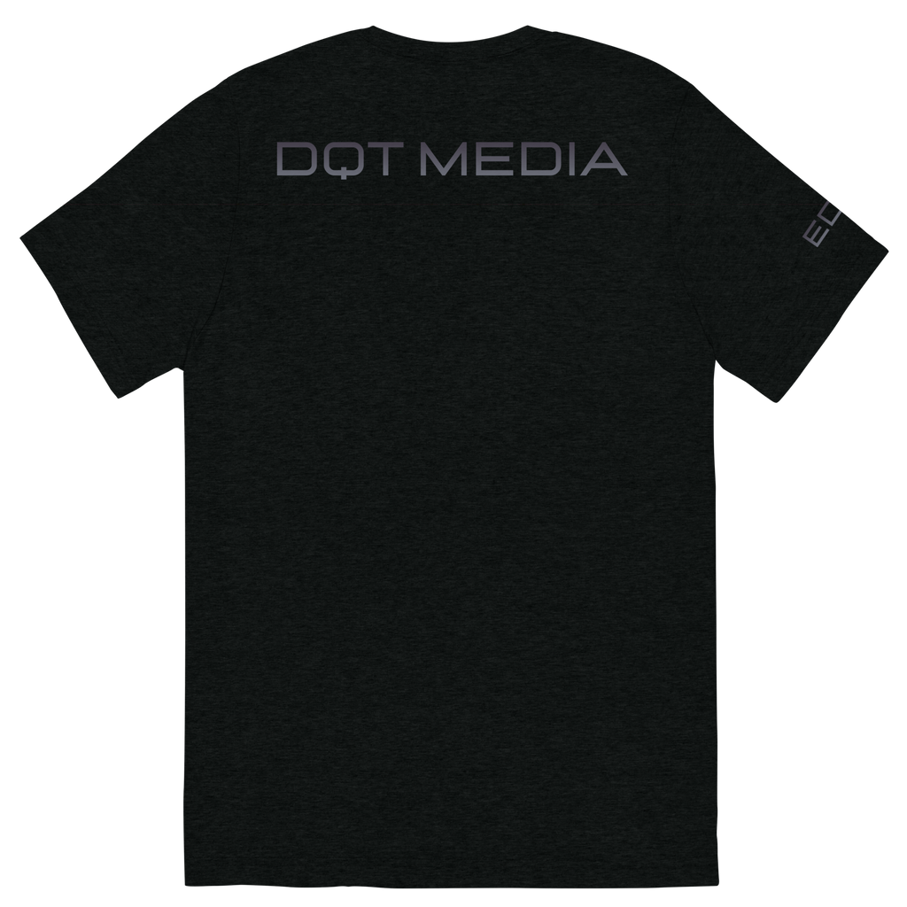 "A soft, high-quality cotton t-shirt featuring a classic crew neck and short sleeves for a relaxed fit. The back of the shirt displays 'DQT MEDIA' in bold, modern typography with a gradient effect, while the front remains simple. Available in various colours, this versatile t-shirt is suitable for casual outings and media-related events.