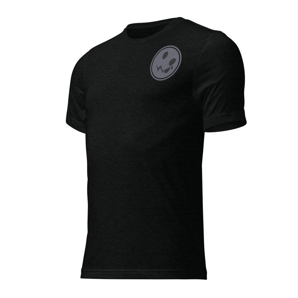 A classic black t-shirt featuring a subtle grey logo elegantly positioned on the chest, set against a clean white background. The shirt is made from soft, breathable fabric, providing both comfort and style, making it a versatile addition to any wardrobe. The logo adds a touch of minimalistic flair, perfectly contrasting with the deep black hue of the shirt.