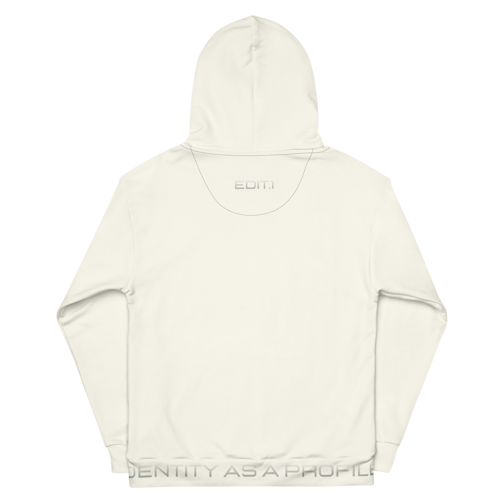 A cream hoodie with a prominent writing on the back, set against a soft cream background, showcases its sleek design and cosy appeal. Perfect for casual wear or layering!