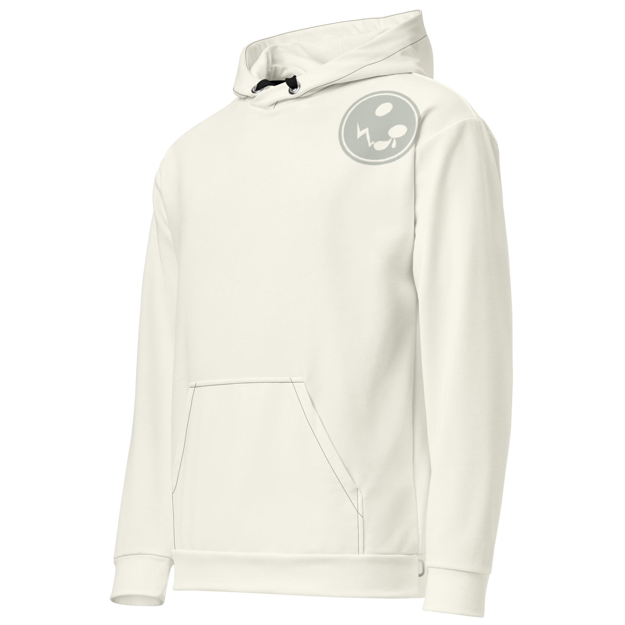 A cream hoodie with a prominent logo on the chest, set against a soft cream background, showcases its sleek design and cosy appeal. Perfect for casual wear or layering!