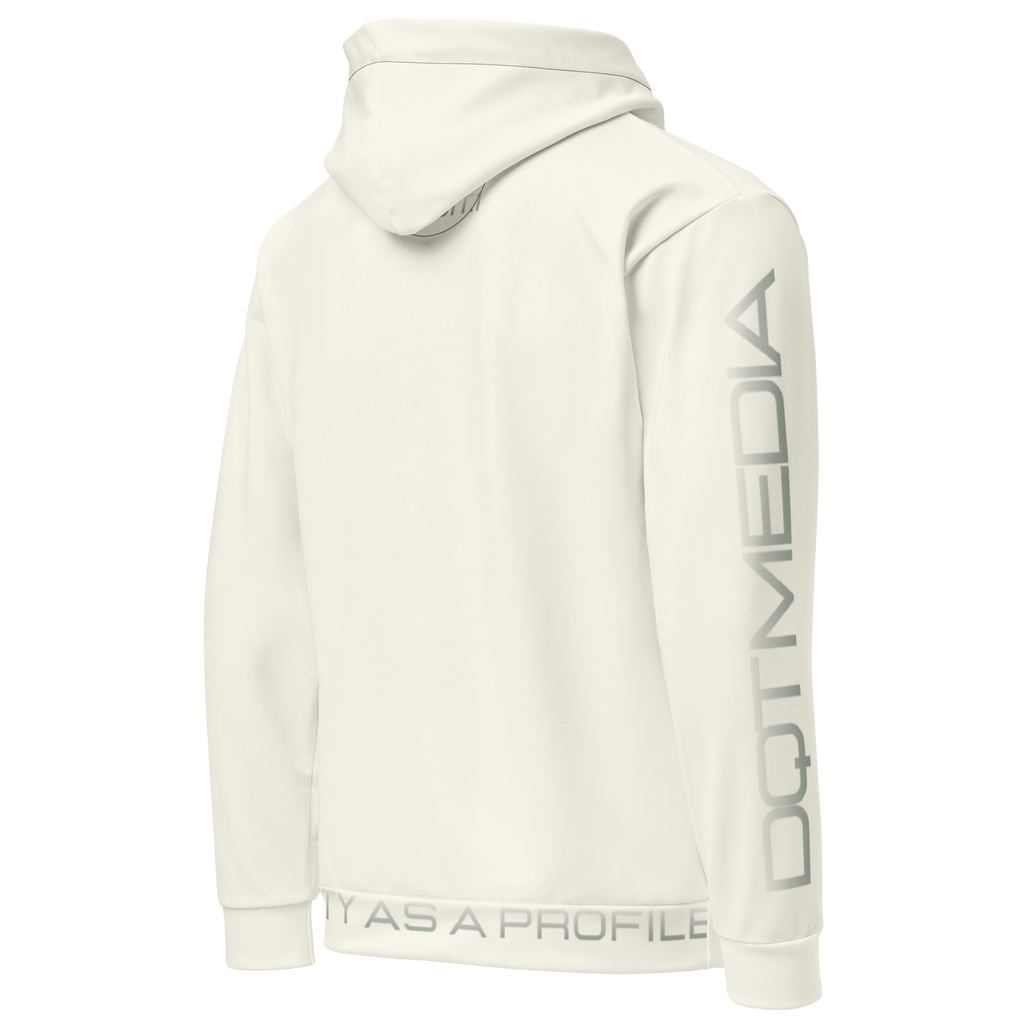 A cream hoodie with a prominent logo on the arm, set against a soft cream background, showcases its sleek design and cosy appeal. Perfect for casual wear or layering!