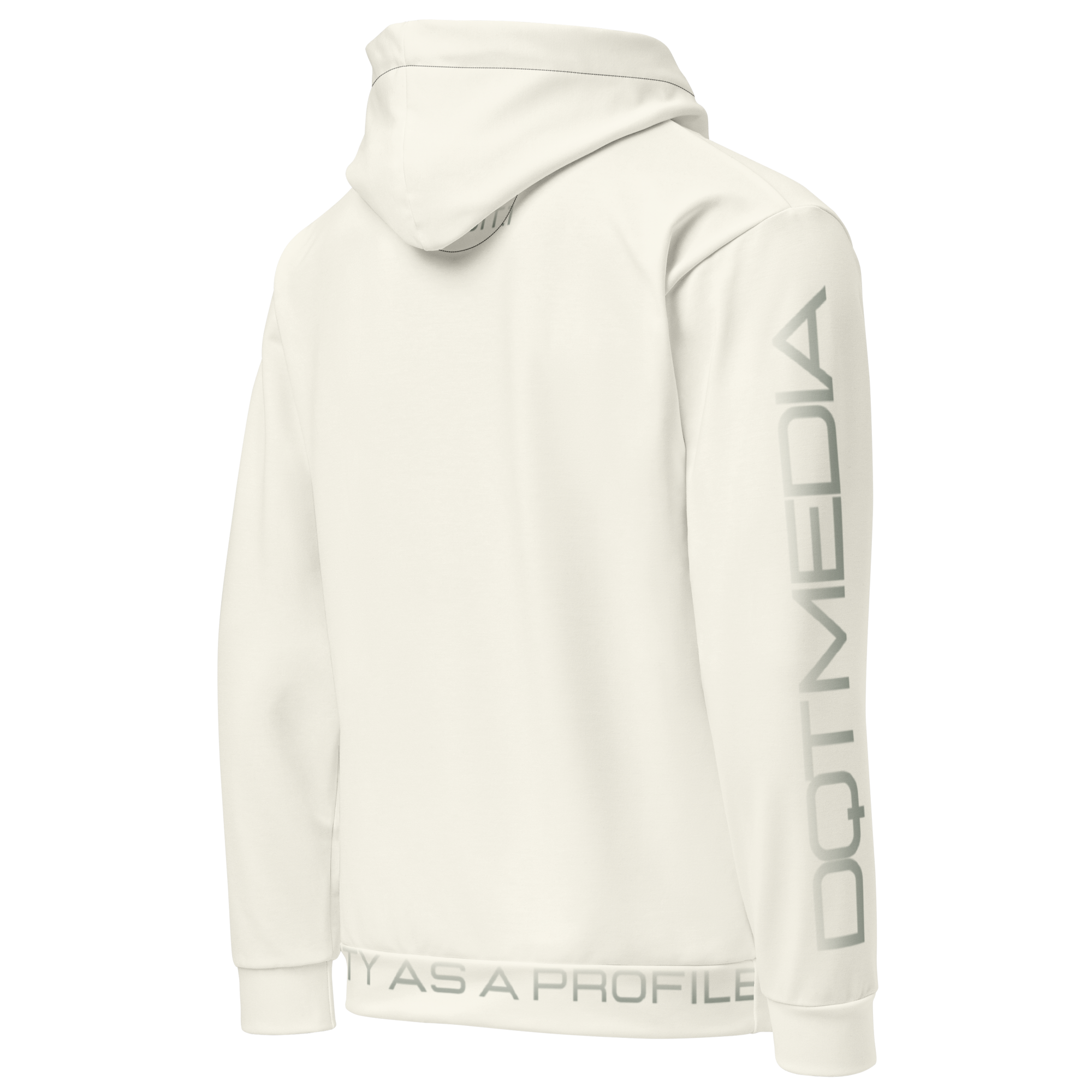 A cream hoodie with a prominent logo on the arm, set against a soft cream background, showcases its sleek design and cosy appeal. Perfect for casual wear or layering!