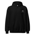 Unisex primum hoodie with a prominent logo on the chest, set against a soft burgundy background, showcases its sleek design and cosy appeal. Perfect for casual wear or layering! Front.