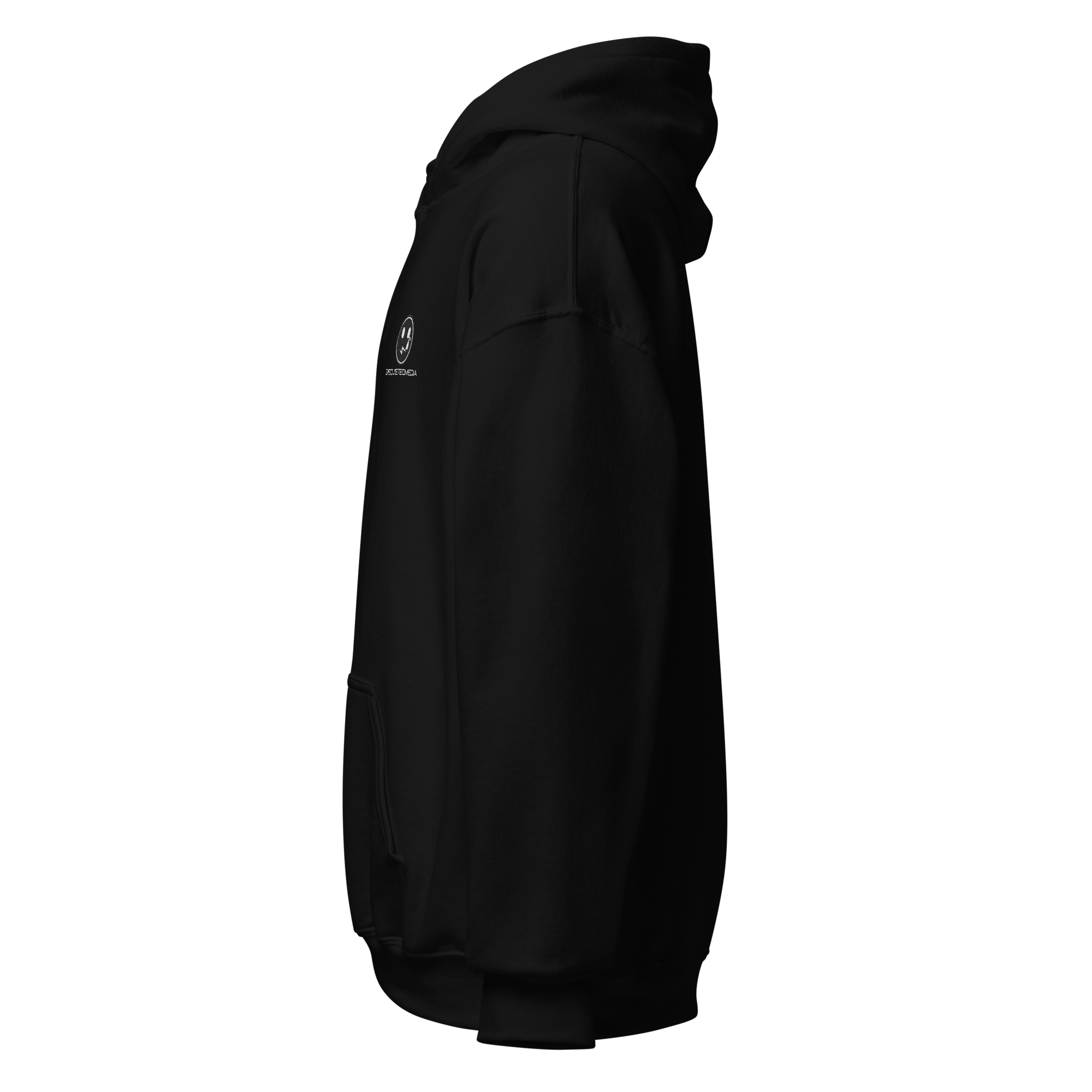 A black hoodie with a prominent logo on the chest, displayed on a clean white background. The hoodie is made from soft, comfortable fabric, ideal for casual wear. The bold contrast between the black hoodie and the white background enhances its striking appearance and makes it a standout piece in any wardrobe.