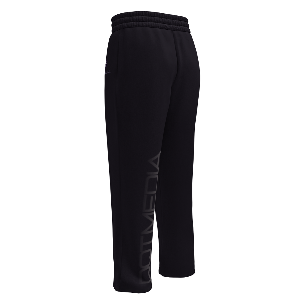 A pair of black sweatpants displaying a prominent brand logo against a clean white background. The sweatpants are made from soft, breathable fabric, designed for comfort and style, suitable for casual wear or lounging at home. The logo enhances the overall look, adding a fashionable touch to any relaxed outfit.