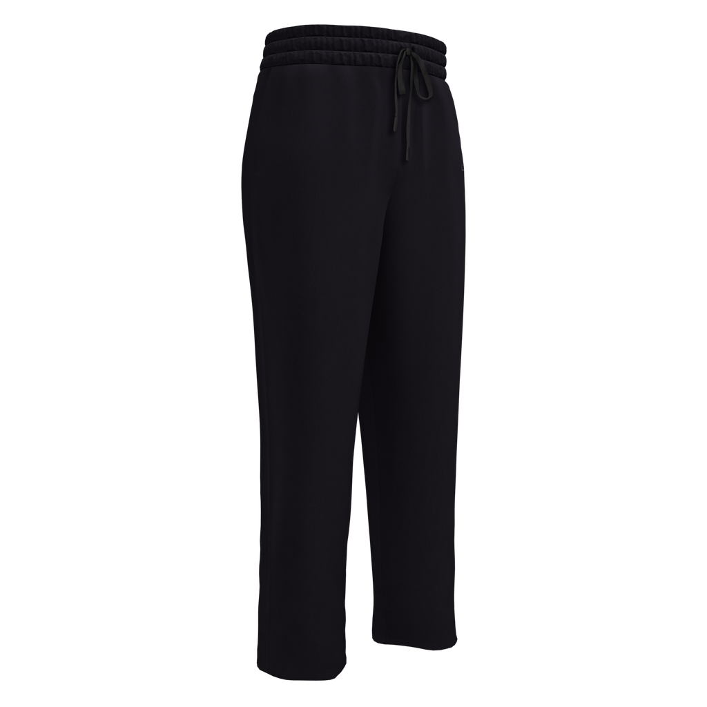 Introducing a pair of black wide-leg joggers that perfectly blend style and comfort. Crafted from high-quality fabric, these joggers feature a sleek silhouette that enhances a relaxed yet fashionable look. The standout element is the eye-catching logo displayed prominently on the side pocket, adding a modern touch to the overall design. With their loose fit and soft fabric, these joggers are ideal for lounging at home and running errands alike, offering versatility for any casual outing. Whether paired wi