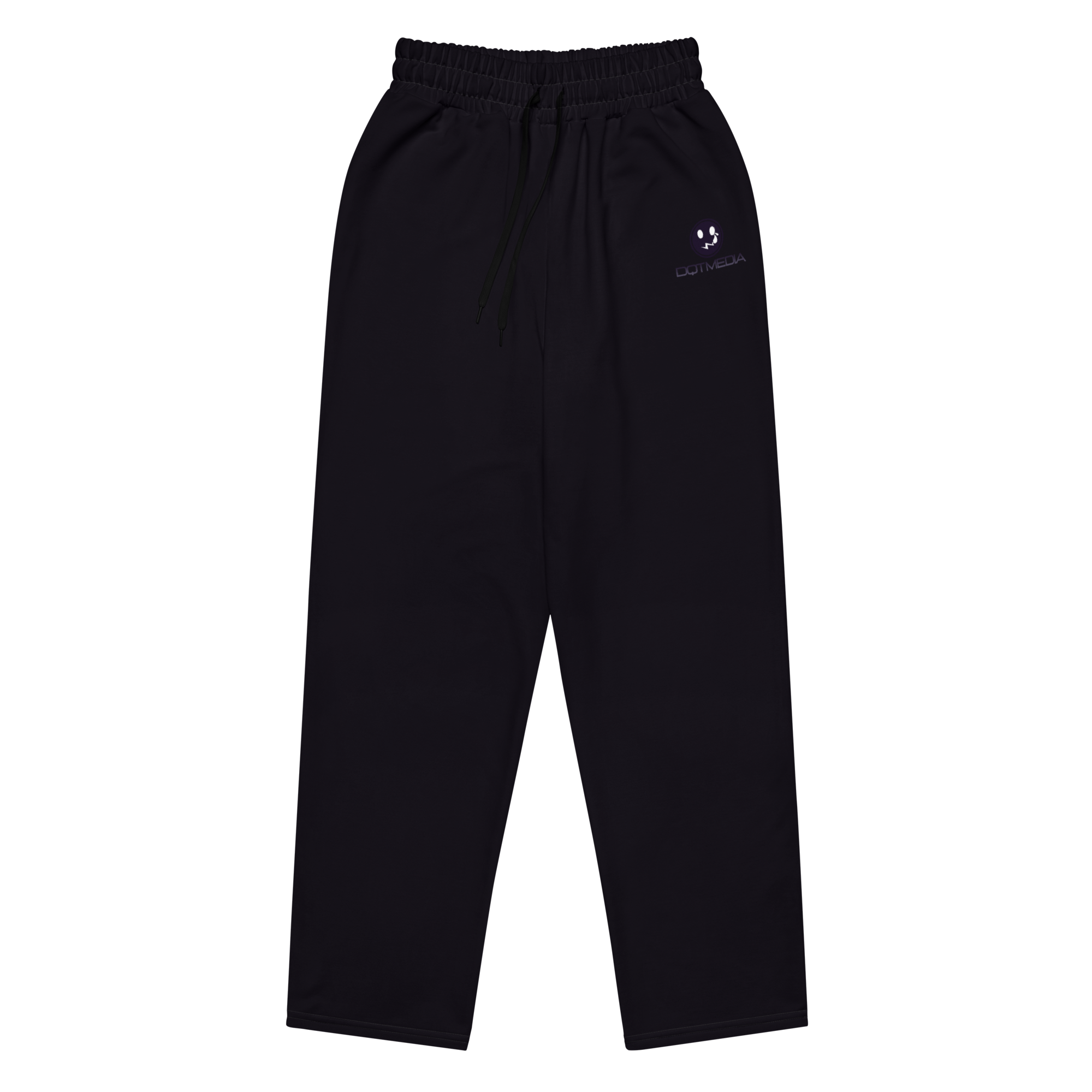 A pair of sleek black pants featuring a subtle yet stylish logo displayed against a crisp white background. The design is minimalistic, allowing the logo to stand out without overwhelming the overall aesthetic. These pants combine comfort and sophistication, making them suitable for both casual occasions.