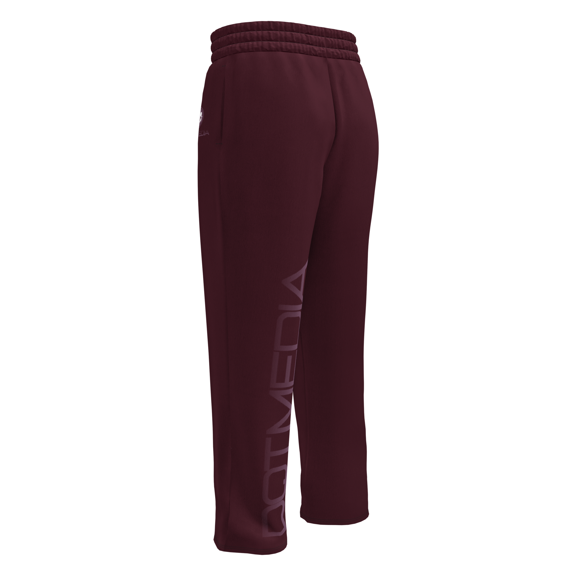 These burgundy sweatpants feature a stylish logo prominently displayed on a matching burgundy background, creating a cohesive and modern look. The fabric is soft and comfortable, making them perfect for casual outings or relaxing at home. The design includes an elastic waistband for a snug fit, along with tapered legs that enhance the contemporary silhouette.