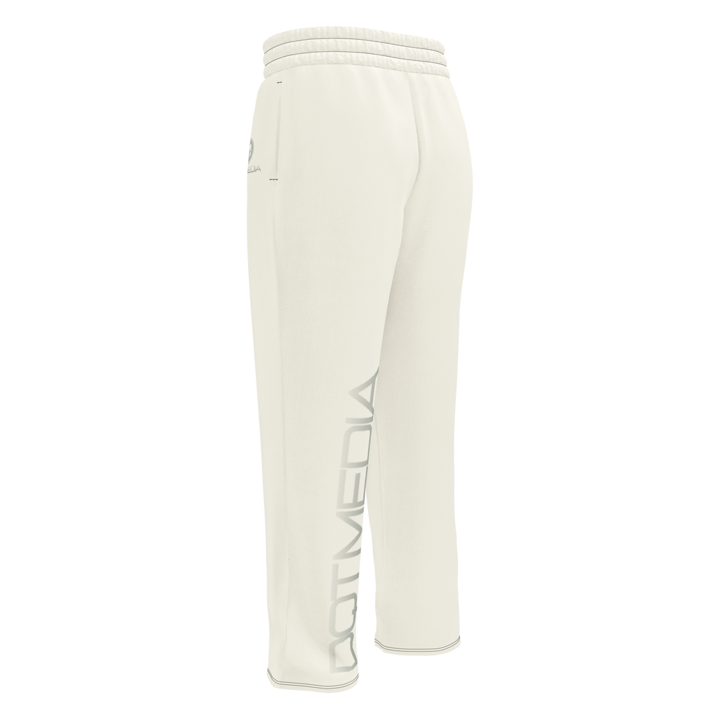 Soft cream-colored sweatpants featuring a subtle branding design that blends seamlessly into the fabric’s cream background, creating a stylish and minimalist look. The relaxed fit ensures comfort, making them perfect for lounging or casual outings.