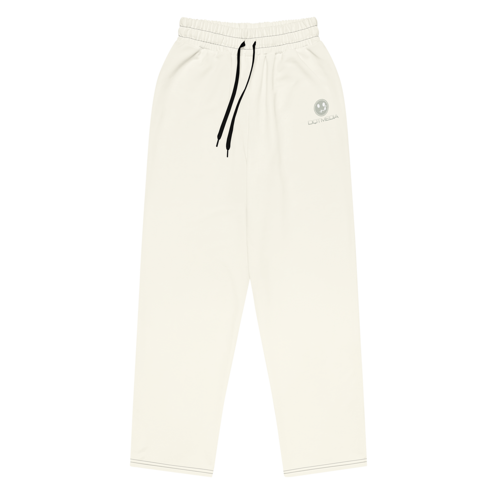 These cream-colored sweatpants feature a wide-leg design, making them both stylish and comfortable for casual wear. Adorned with a logo that stands out against the soft cream background, these joggers are perfect for lounging at home or running errands in style. The fabric is lightweight yet cozy, ensuring maximum comfort while maintaining a chic look.