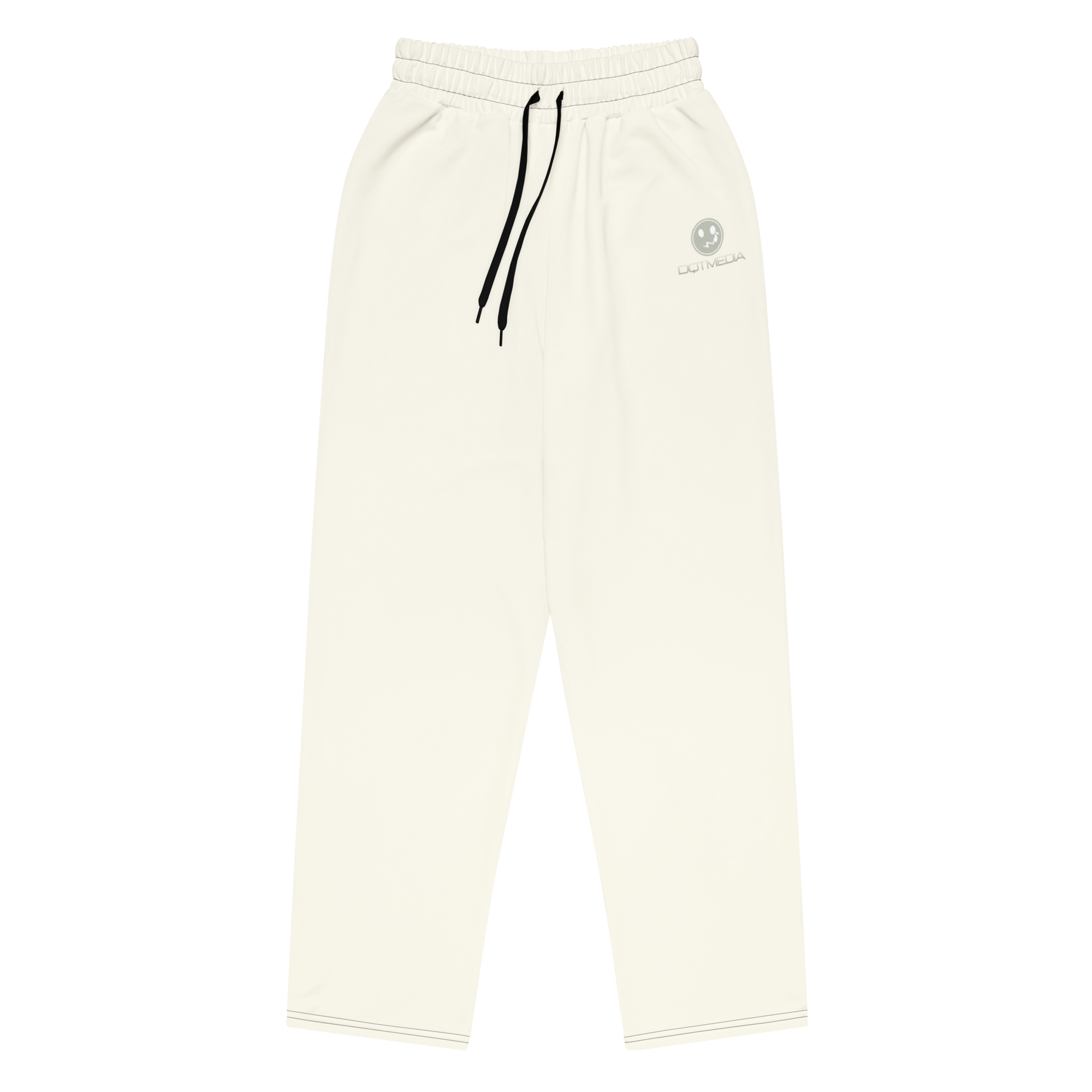 These cream-colored sweatpants feature a wide-leg design, making them both stylish and comfortable for casual wear. Adorned with a logo that stands out against the soft cream background, these joggers are perfect for lounging at home or running errands in style. The fabric is lightweight yet cozy, ensuring maximum comfort while maintaining a chic look.