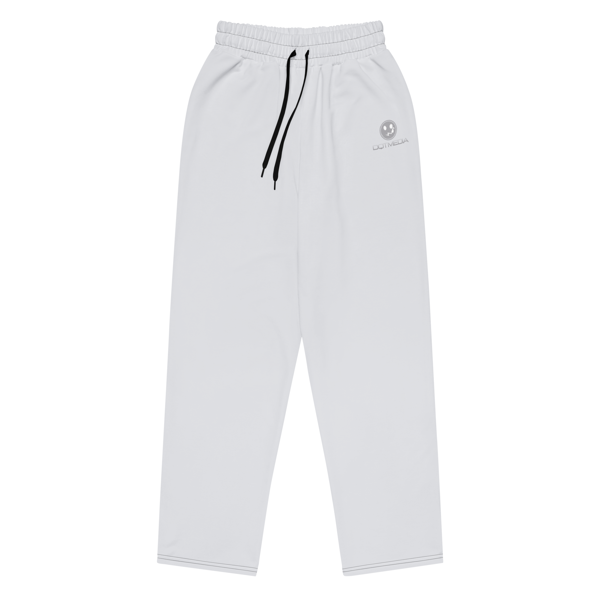 A pair of sleek grey pants featuring a subtle yet stylish logo displayed against a crisp white background. The design is minimalistic, allowing the logo to stand out without overwhelming the overall aesthetic. These pants combine comfort and sophistication, making them suitable for both casual occasions.
