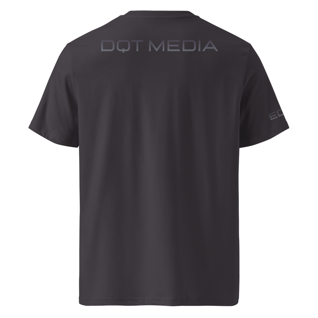 A soft, high-quality cotton t-shirt featuring a classic crew neck and short sleeves for a relaxed fit. The back of the shirt displays 'DQT MEDIA' in bold, modern typography with a gradient effect, while the front remains simple. Available in various colors, this versatile t-shirt is suitable for casual outings and media-related events."