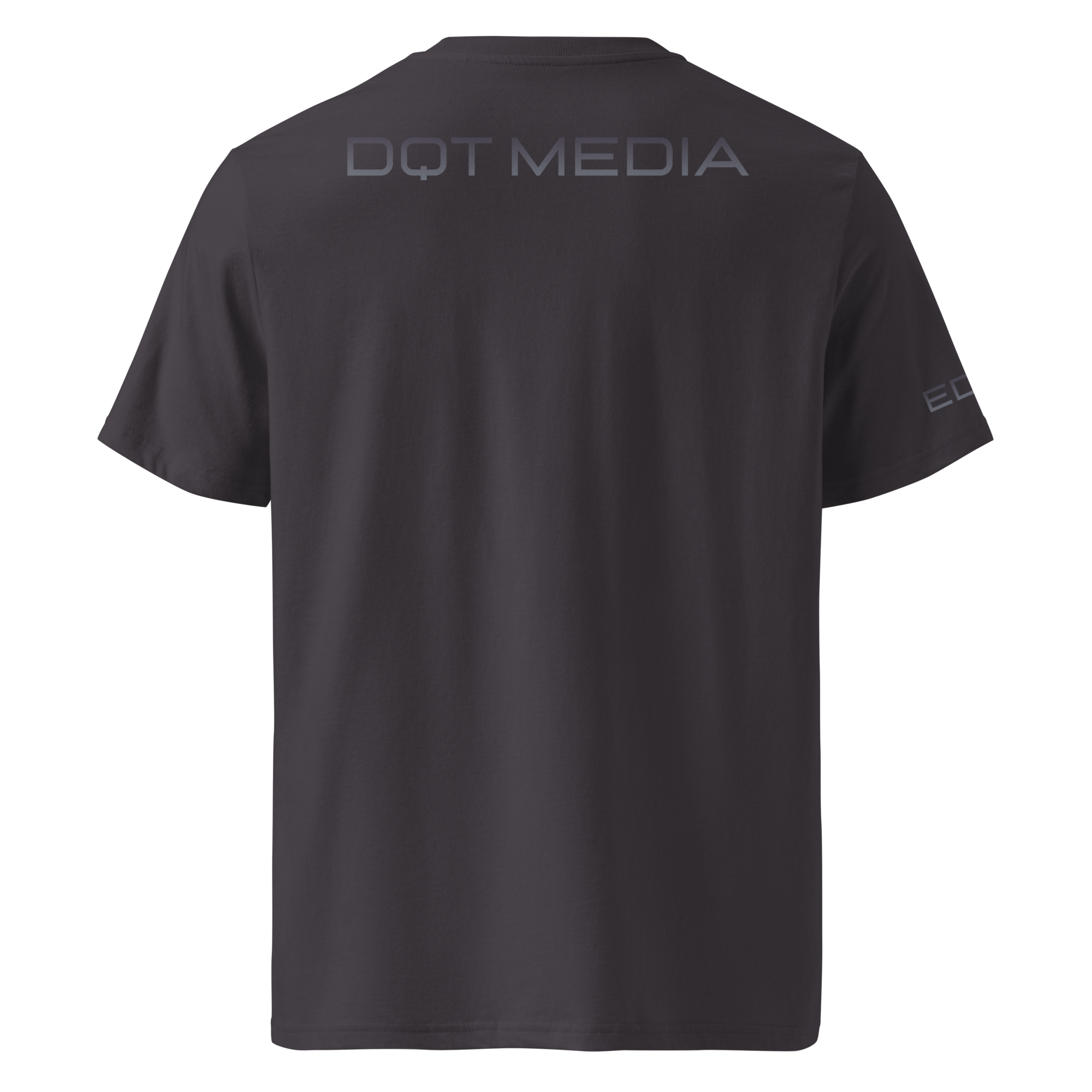 A soft, high-quality cotton t-shirt featuring a classic crew neck and short sleeves for a relaxed fit. The back of the shirt displays 'DQT MEDIA' in bold, modern typography with a gradient effect, while the front remains simple. Available in various colors, this versatile t-shirt is suitable for casual outings and media-related events."