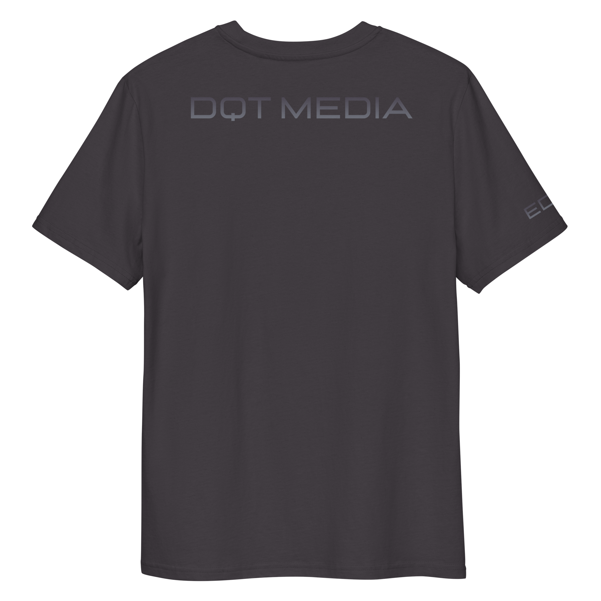 A soft, high-quality cotton t-shirt featuring a classic crew neck and short sleeves for a relaxed fit. The back of the shirt displays 'DQT MEDIA' in bold, modern typography with a gradient effect, while the front remains simple. Available in various colours, this versatile t-shirt is suitable for casual outings and media-related events.