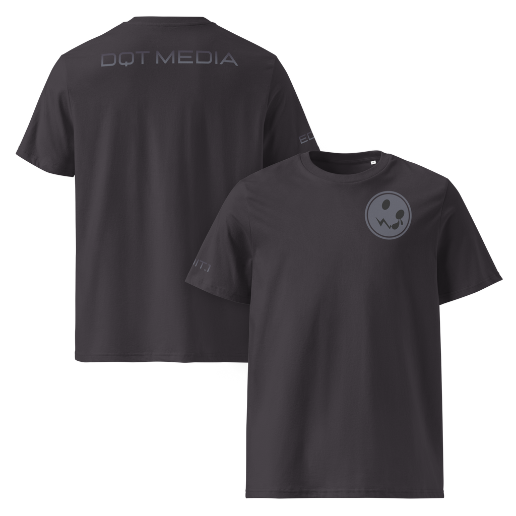 This is a  t-shirt featuring a sleek design, prominently showcasing the 'DQT Media' branding on the back. The front view presents a clean and minimalist look, while the back view highlights the brand's logo in bold, contrasting colours, making it stand out. The shirt is crafted from soft, breathable fabric, ensuring comfort and style for everyday wear. The fit is tailored to be flattering, making it suitable for a variety of occasions.