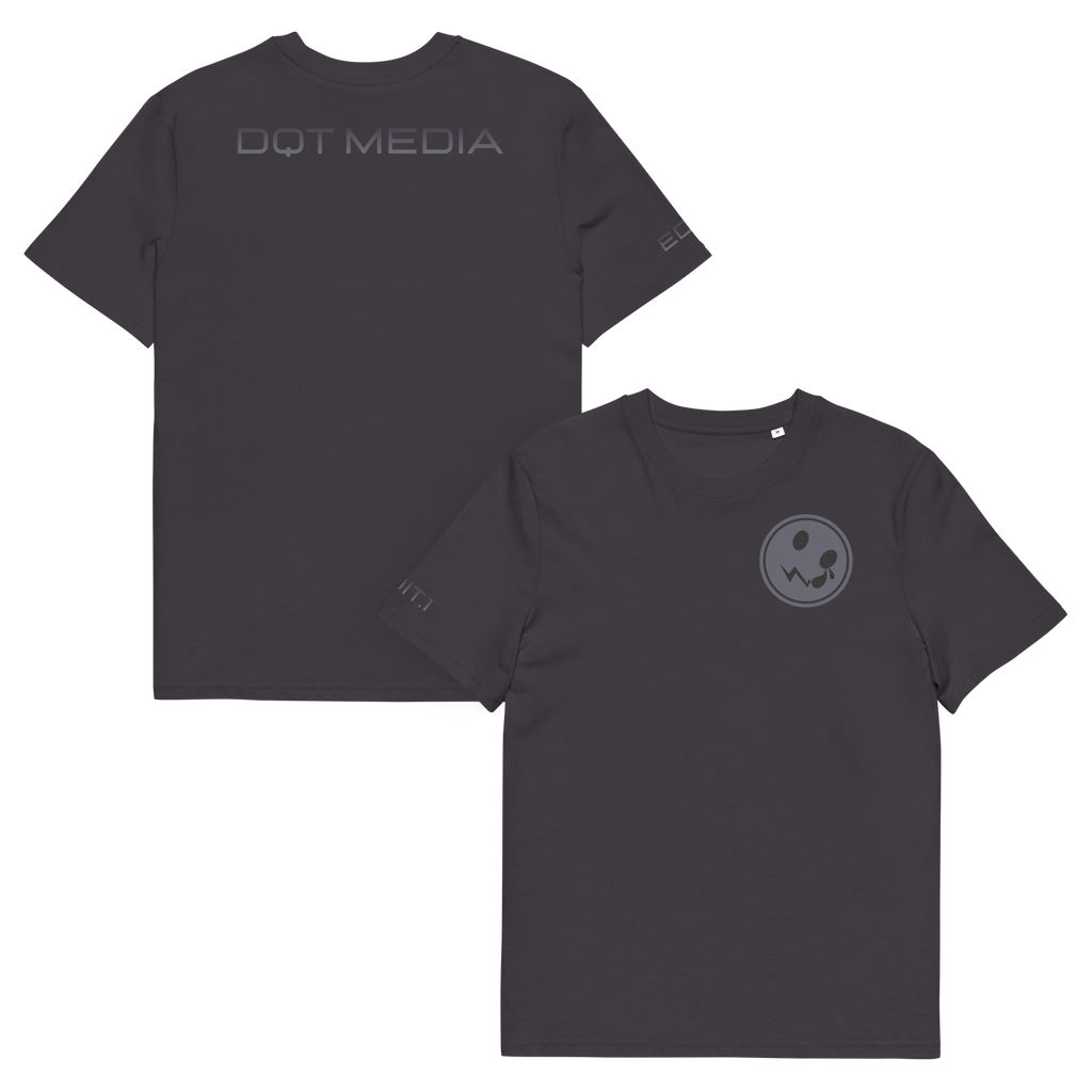This is a  t-shirt featuring a sleek design, prominently showcasing the 'DQT Media' branding on the back. The front view presents a clean and minimalist look, while the back view highlights the brand's logo in bold, contrasting colours, making it stand out. The shirt is crafted from soft, breathable fabric, ensuring comfort and style for everyday wear. The fit is tailored to be flattering, making it suitable for a variety of occasions.
