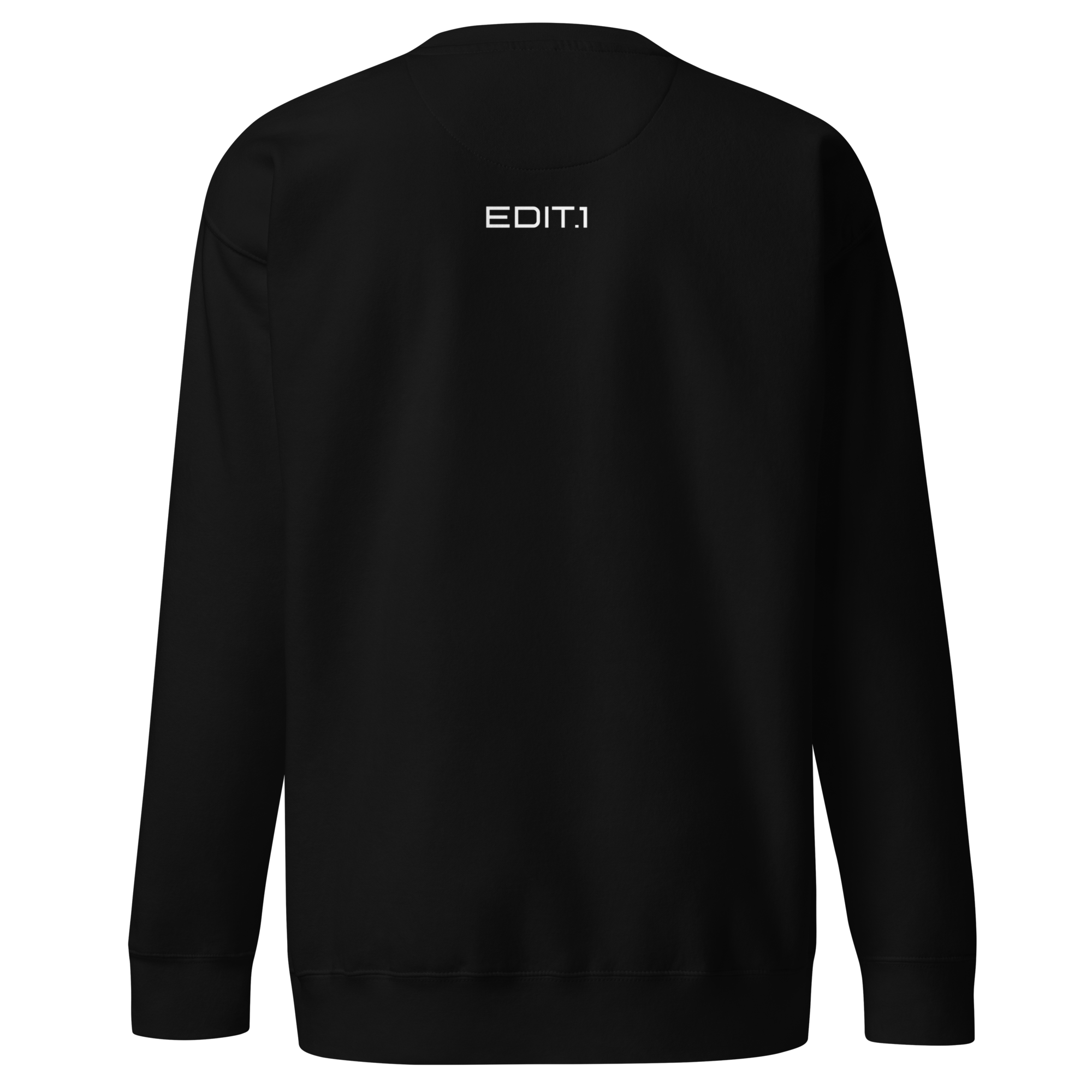 Black sweatshirt with 'EDIT1' branding on the back 