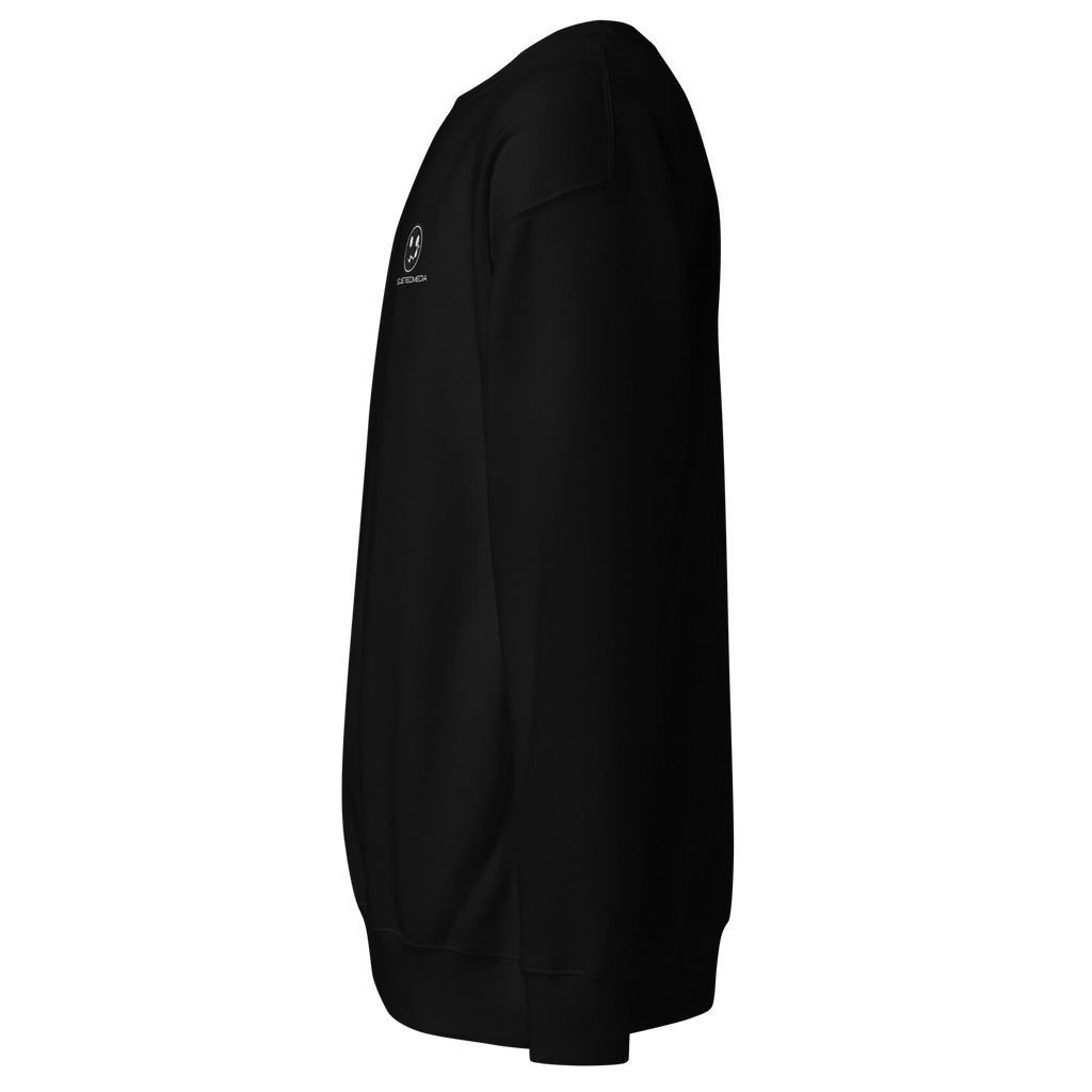 Black sweatshirt with a logo on the chest 