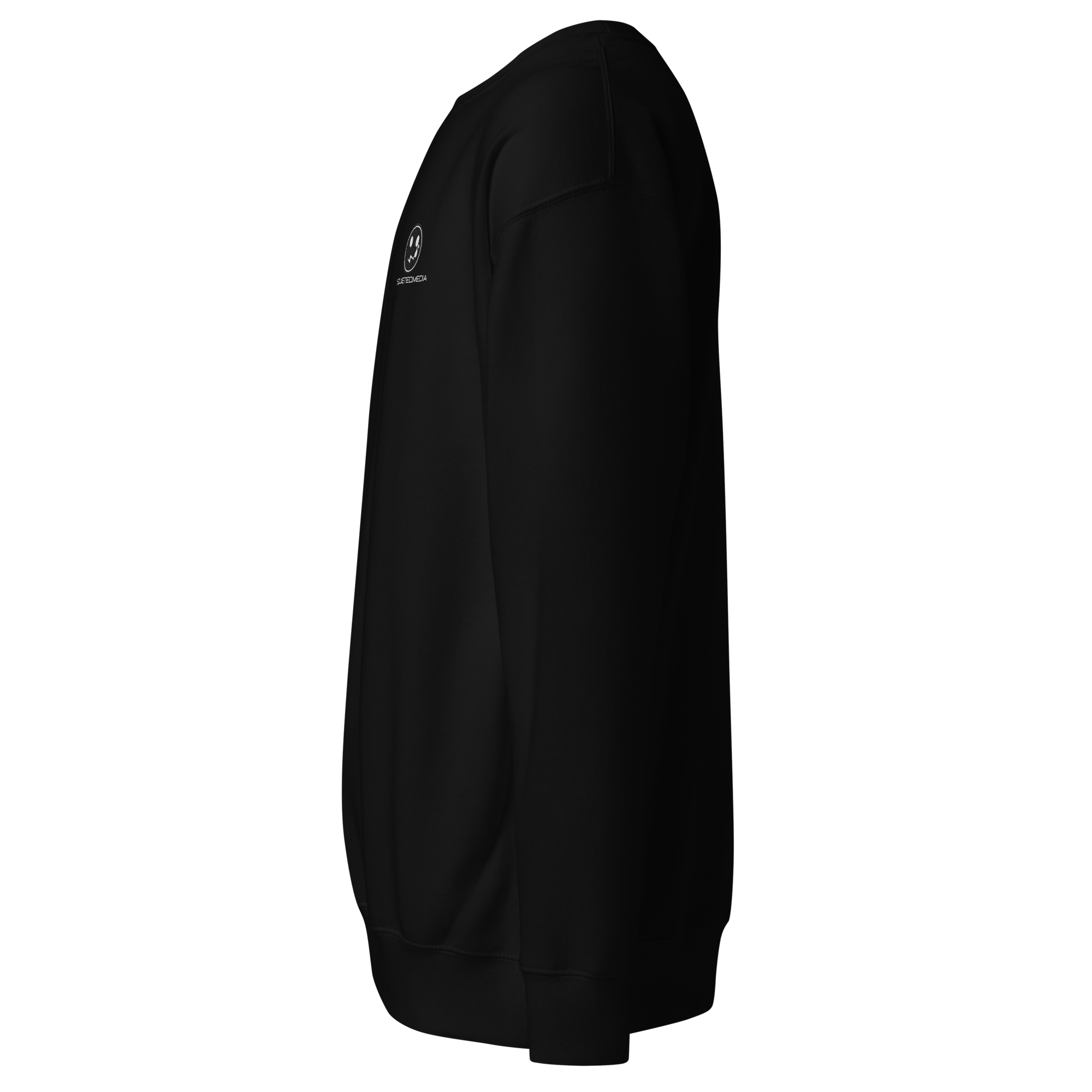 Black sweatshirt with a logo on the chest 